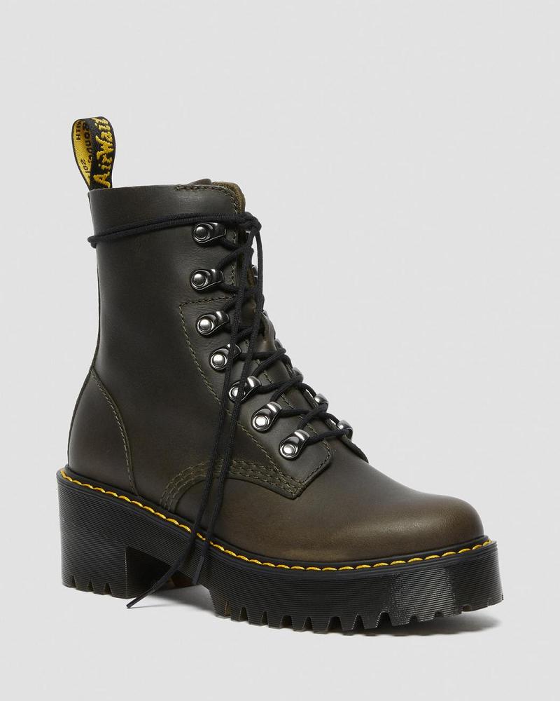 Botas de Tacon Dr Martens Leona Cuero Mujer Marrom | MX 62EBC